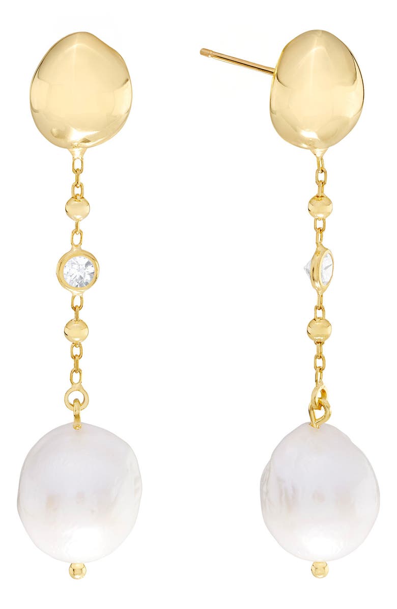 ATHRA LUXE Freshwater Pearl & Cubic Zirconia Drop Earrings, Main, color, Gold