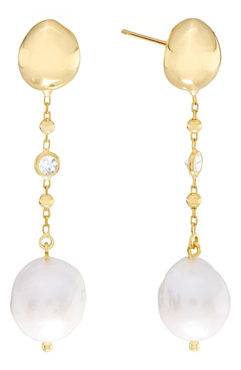 Freshwater Pearl & Cubic Zirconia Drop Earrings