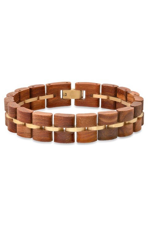 Men's Stainless Steel Wood Bracelet
