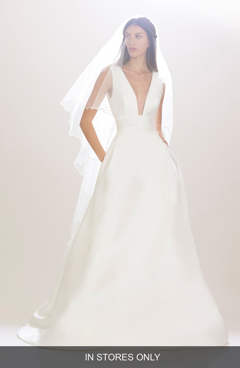 Carolina Herrera Mason Plunging V-Neck Silk Mikado Ballgown, Main, color,