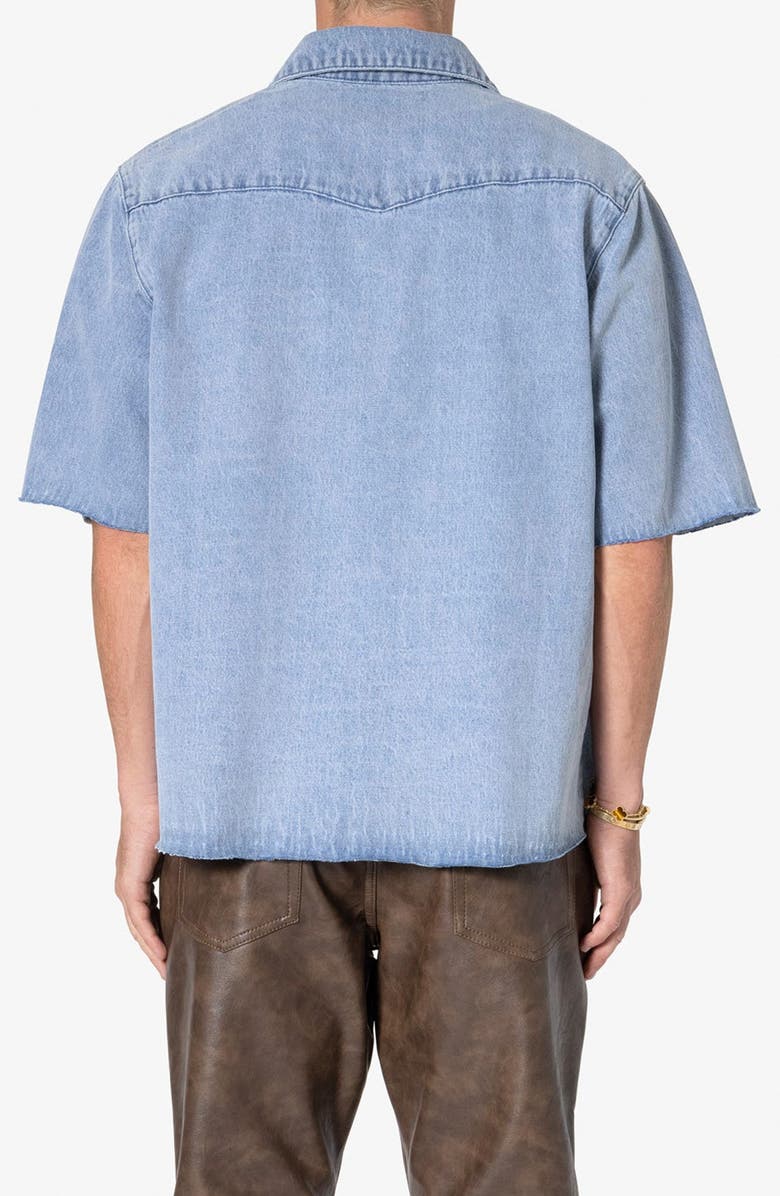 mnml Oversize Short Sleeve Washed Denim Snap-Up Western Shirt, Alternate, color, 