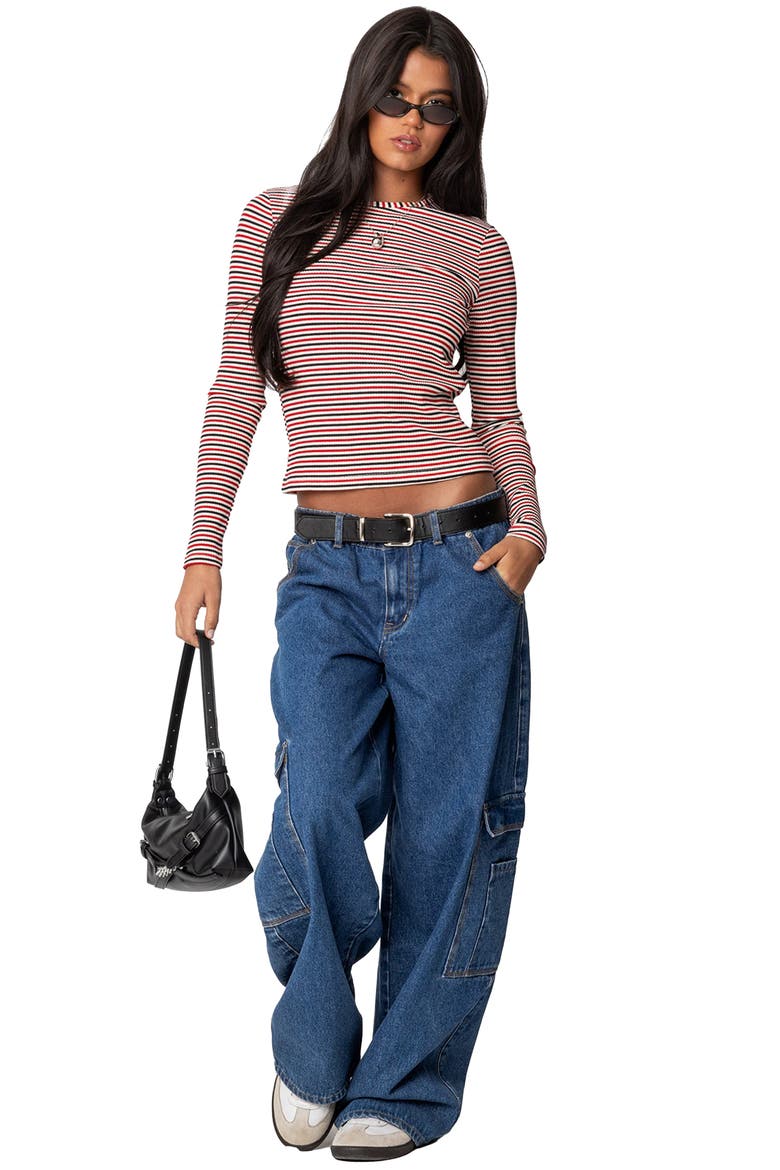 Corina Stripe Rib Top, Alternate, color, RED MIX