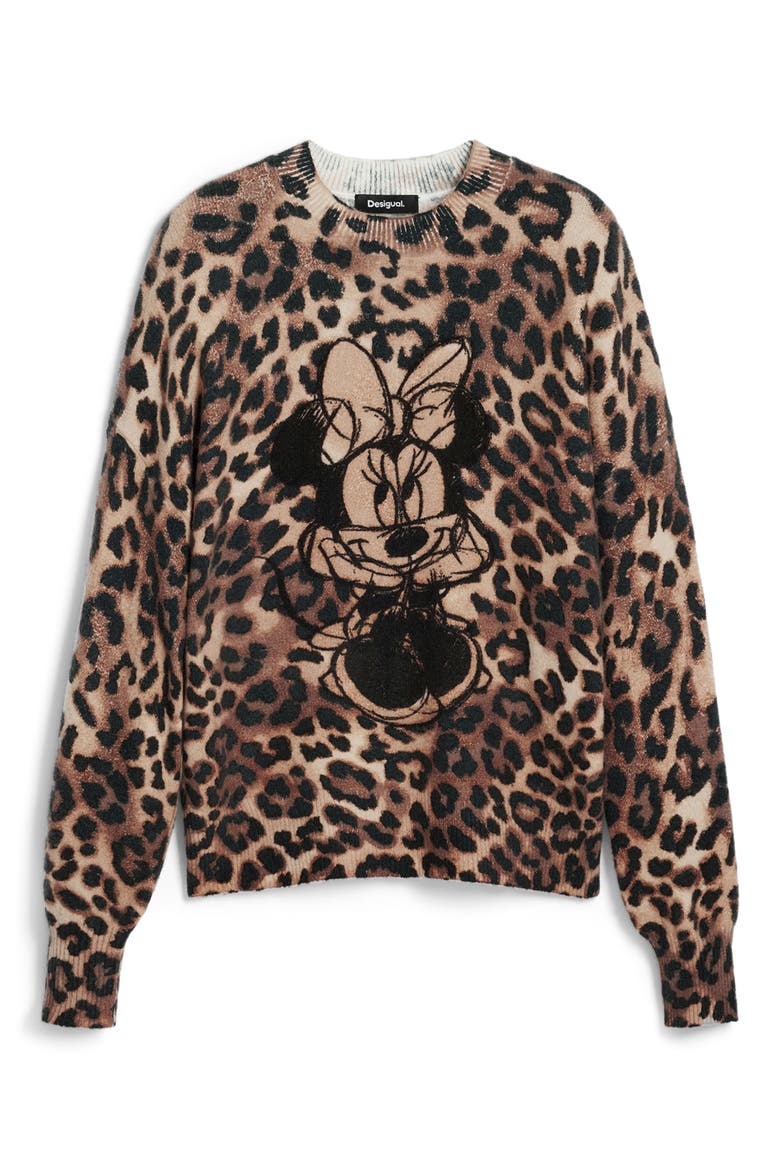 Minnie Mouse Leopard Sweater, Alternate, color, BROWN