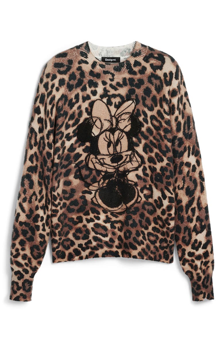 Desigual Minnie Mouse Leopard Sweater, Alternate, color, Brown