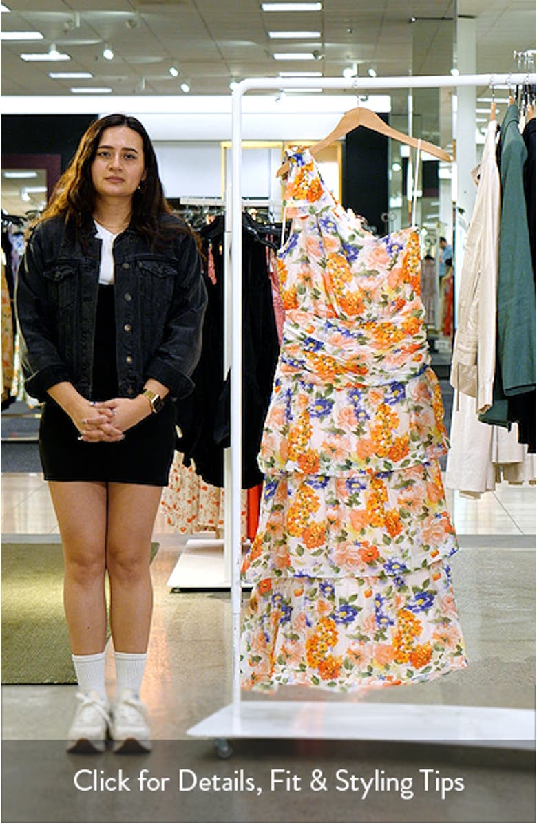 Natali Floral Print One-Shoulder Tiered Dress, sales video thumbnail