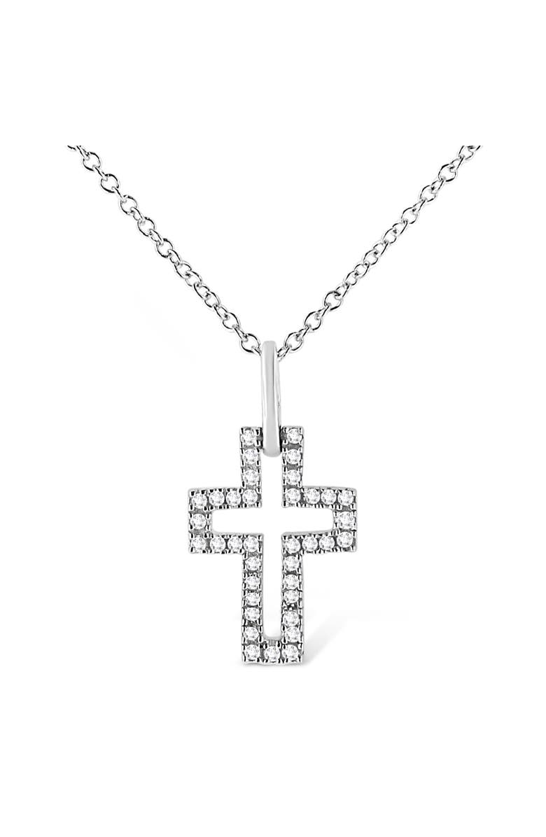 Haus of Brilliance Silver 1/10 cttw Pave-Set Round-Cut Diamond Open Cross Pendant Necklace, Main, color, White