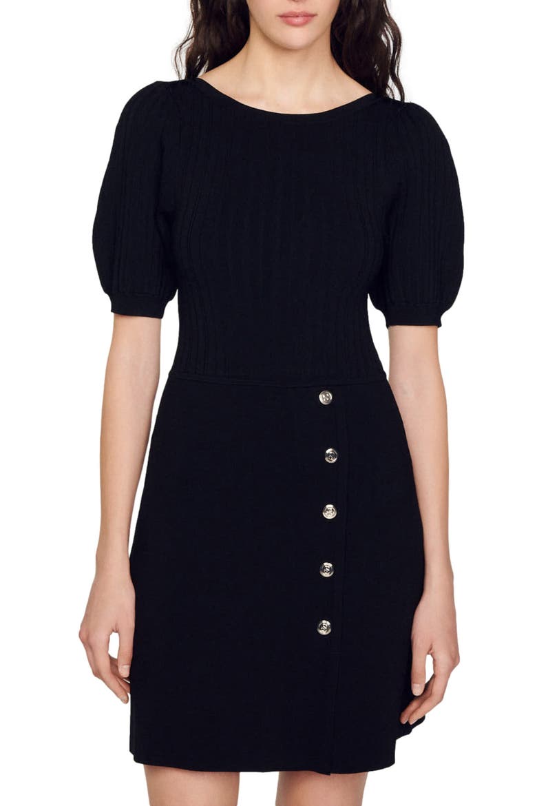 Eugenia Side Button Sweater Dress, Alternate, color, BLACK