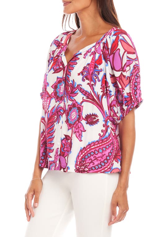 Karen Kane Print Peasant Top In Ivory/pink Print