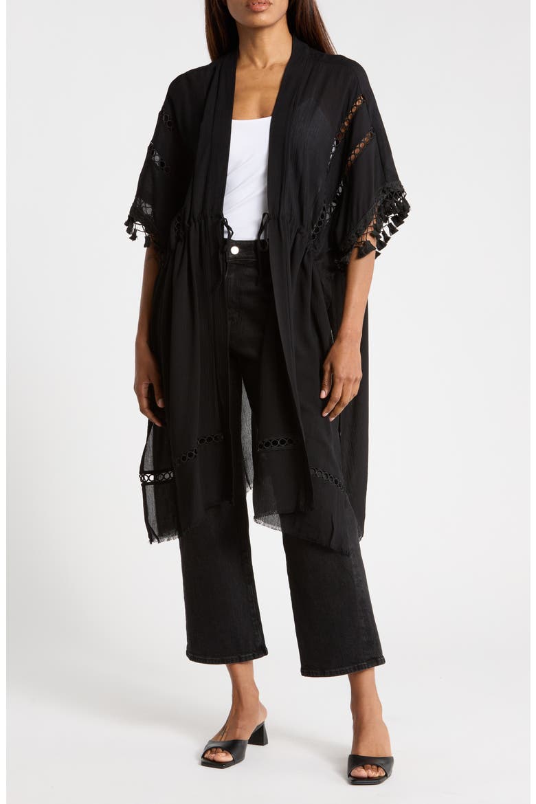 Crinkle Cinched Waist Duster, Main, color, BLACK