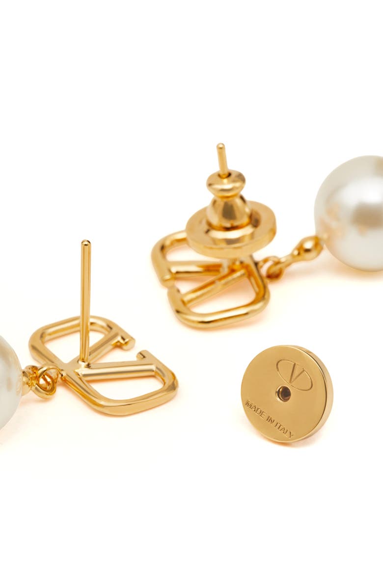 Valentino Garavani VLOGO Imitation Pearl Drop Earrings, Alternate, color, Ivory/ Gold