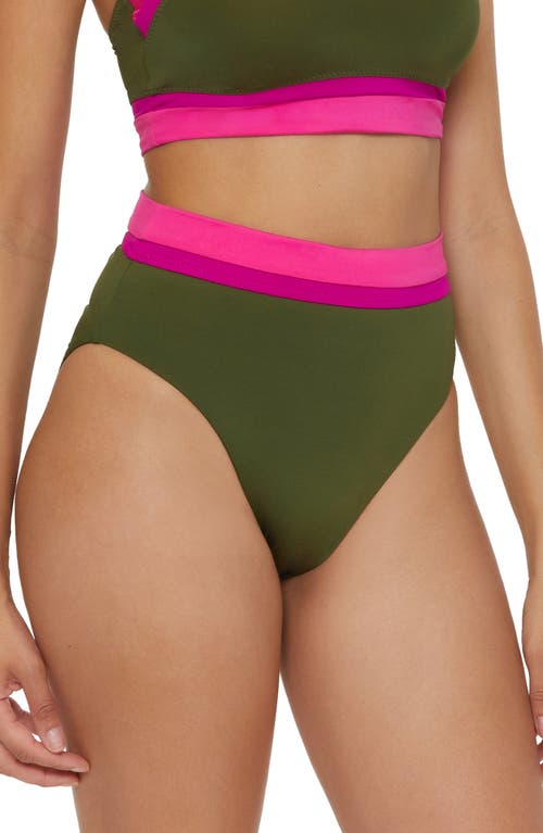 Trina Turk Colorblock High Waist Bikini Bottoms In Olive Multi