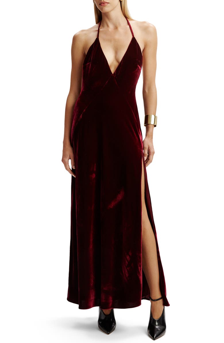 Bardot Yve Velvet Halter Dress, Main, color, Burgundy
