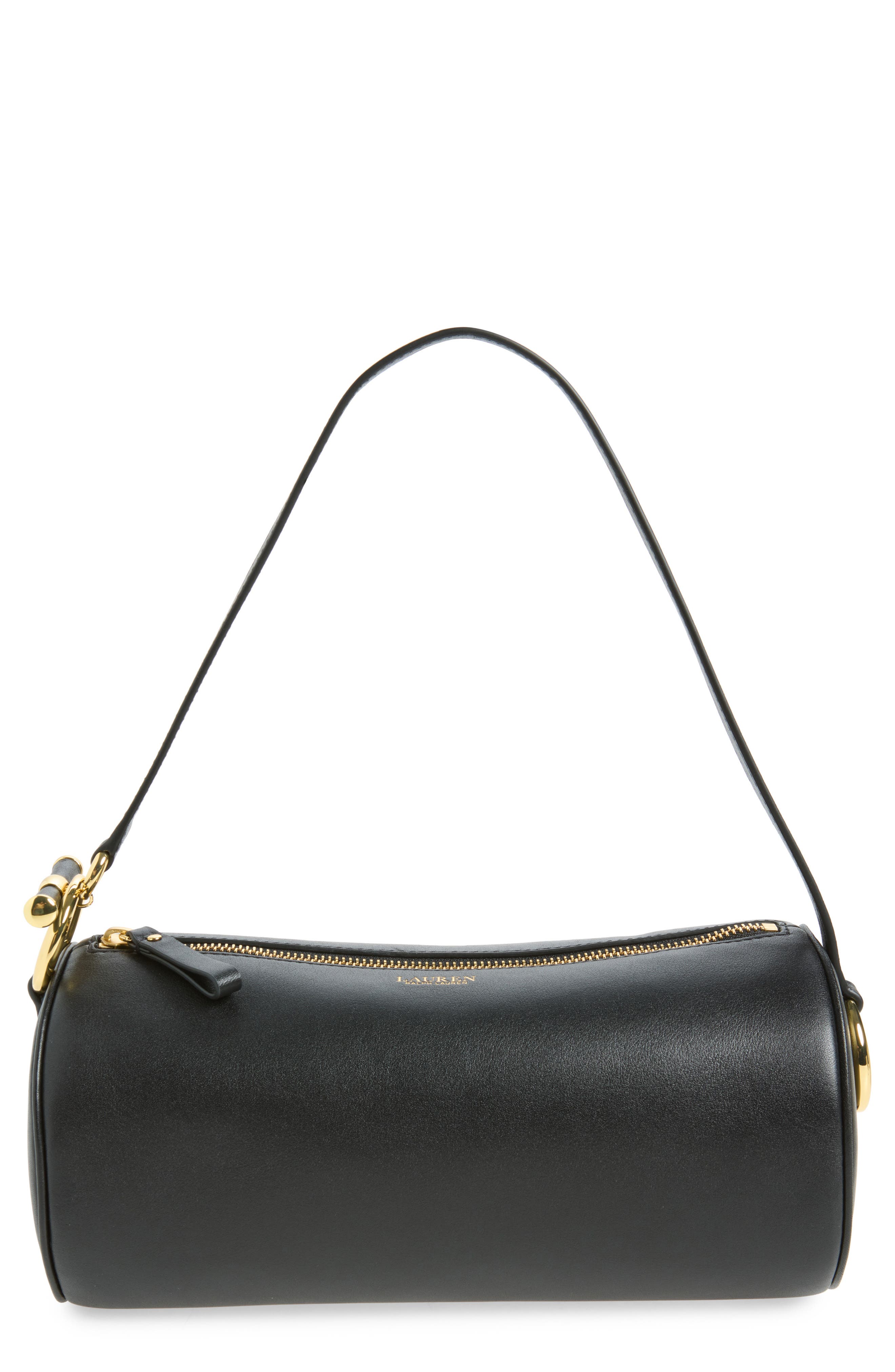 Blke Leather Barrel Shoulder Bag, Main, color, BLACK