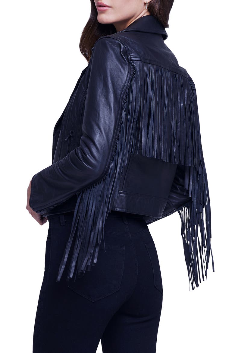 Kravitz Fringe Leather Moto Jacket, Alternate, color, BLACK