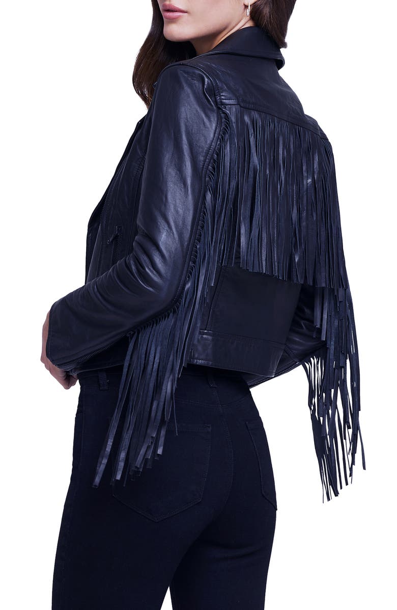L'AGENCE Kravitz Fringe Leather Moto Jacket, Alternate, color, 