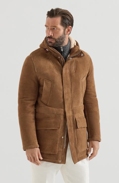 Suede curly shearling parka