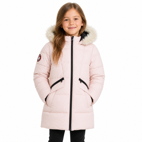 Girls' Faux Fur Hood Long Puffer Parka
