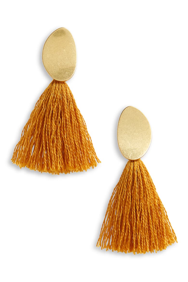 Curved Tassel Earrings, Main, color, BRONZED LEAF