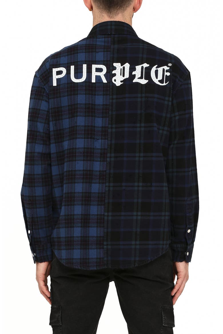 Dual Logo Plaid Long Sleeve Button-Up Shirt, Alternate, color, BLUE