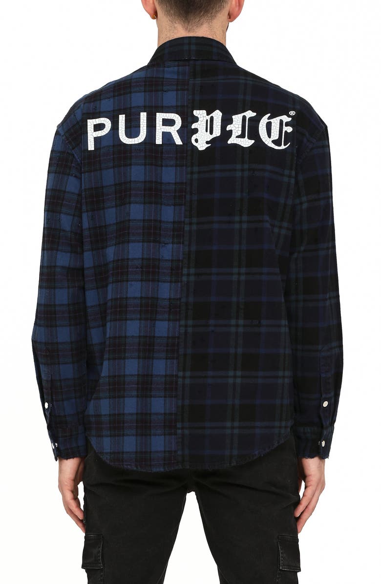 PURPLE BRAND Dual Logo Plaid Long Sleeve Button-Up Shirt, Alternate, color, Blue