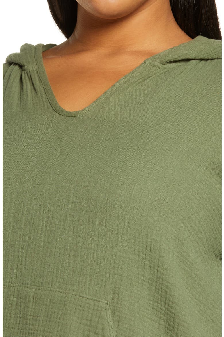 Double Gauze Linen Blend Hoodie, Alternate, color, GREEN SORREL