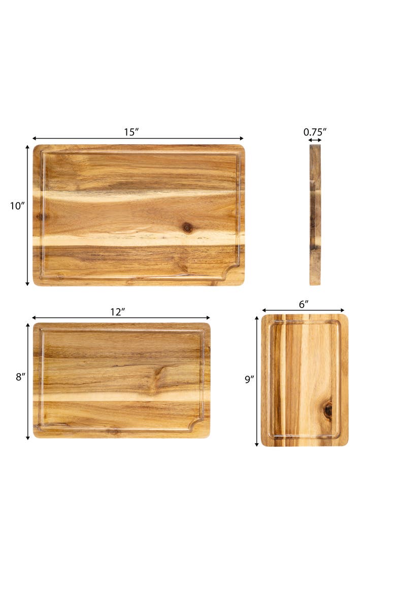 Hespera Handcrafted Acacia Wood Grain Reversible Cutting Board with Juice Grooves and Built-In Handle, Alternate, color, Natural
