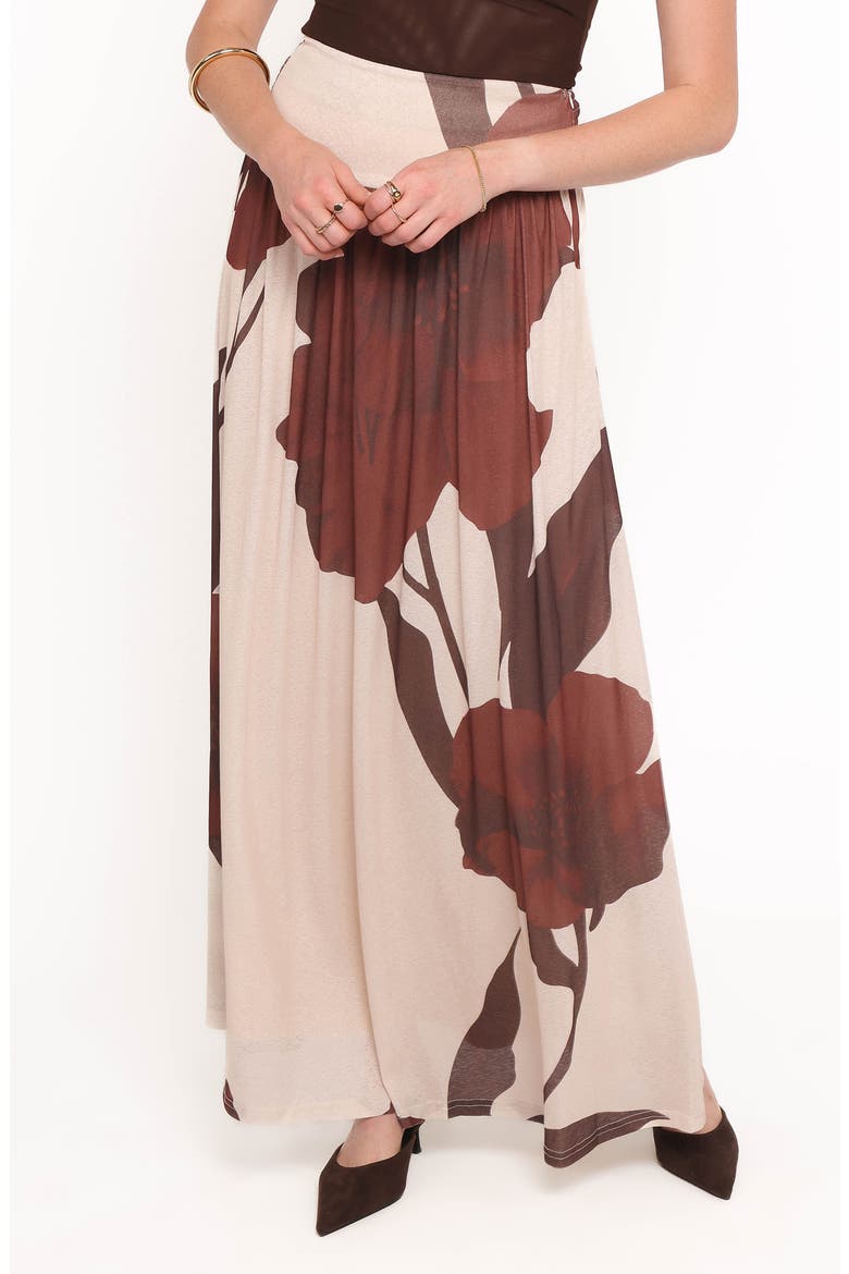Cascade Print Maxi Skirt, Main, color, CREAM BROWN FLORAL