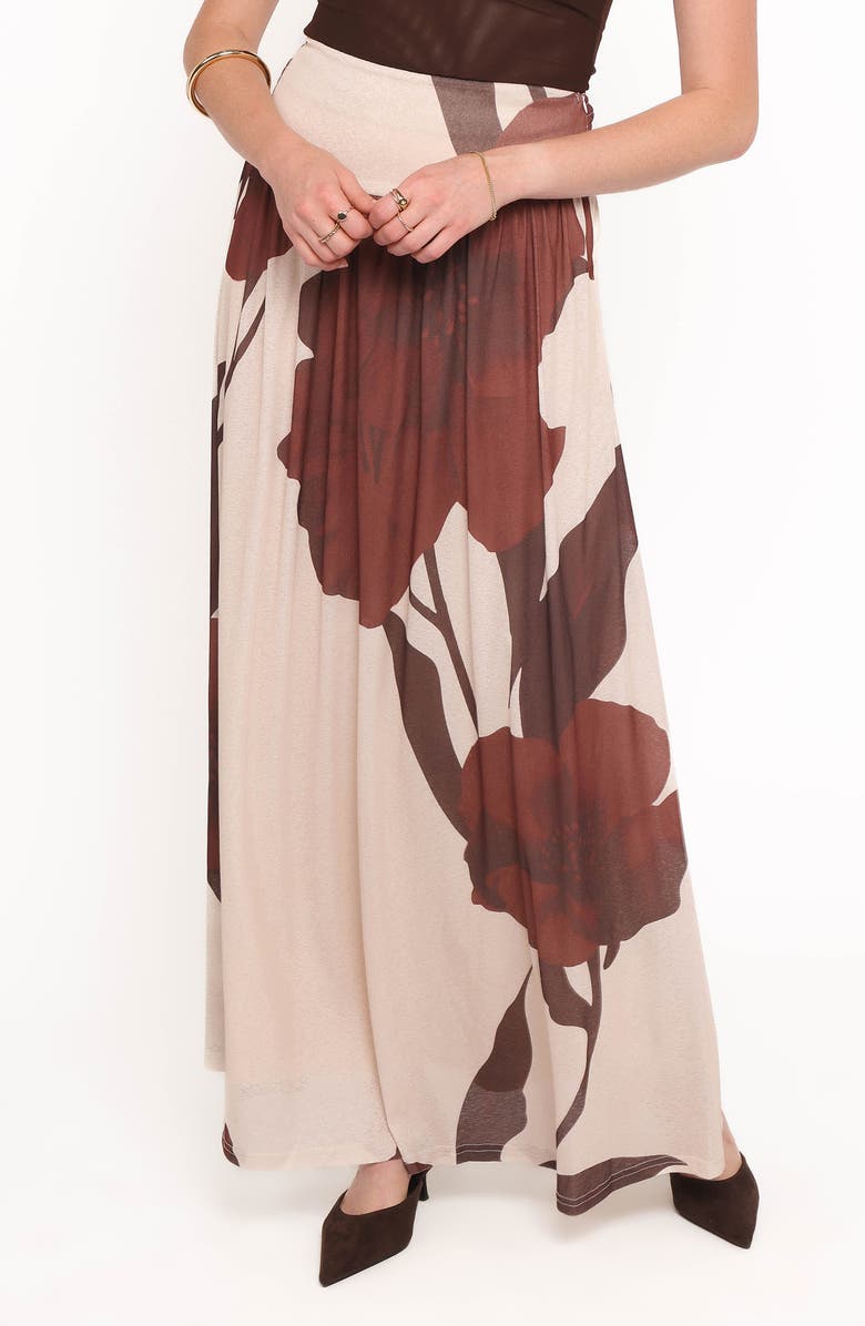 Petal & Pup Cascade Print Maxi Skirt, Main, color, Cream Brown Floral