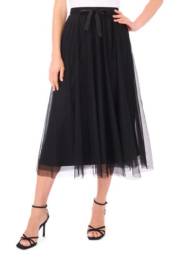 Halogen ® Bow Tulle Midi Skirt In Black