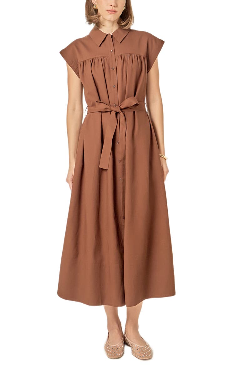 Belted Short Sleeve Shirtdress, Main, color, BROWN