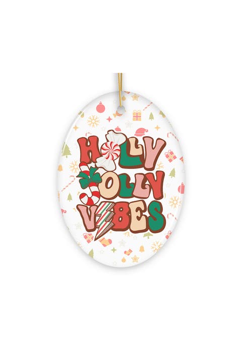 Retro Holly Jolly Vibes Peppermint Candy Cane Ornament