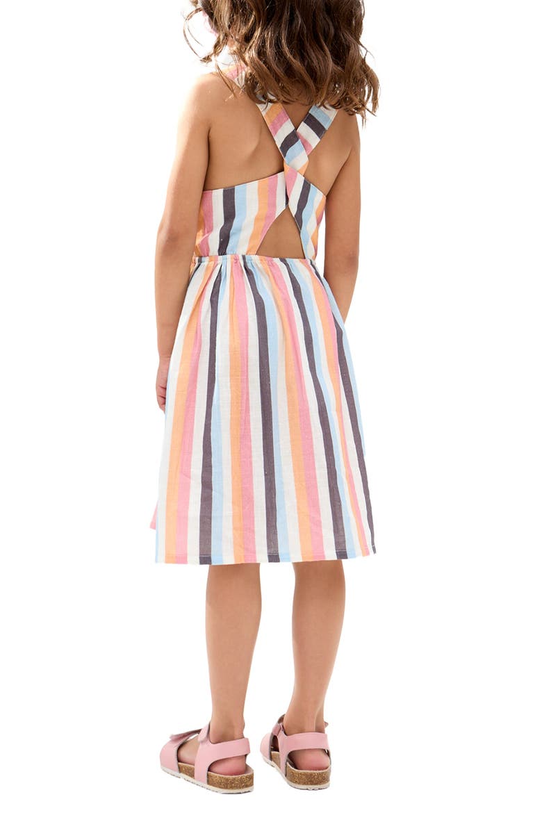 Raffya Kids Kris Cross Back Stripe Print Dress, Alternate, color, Multi Stripe