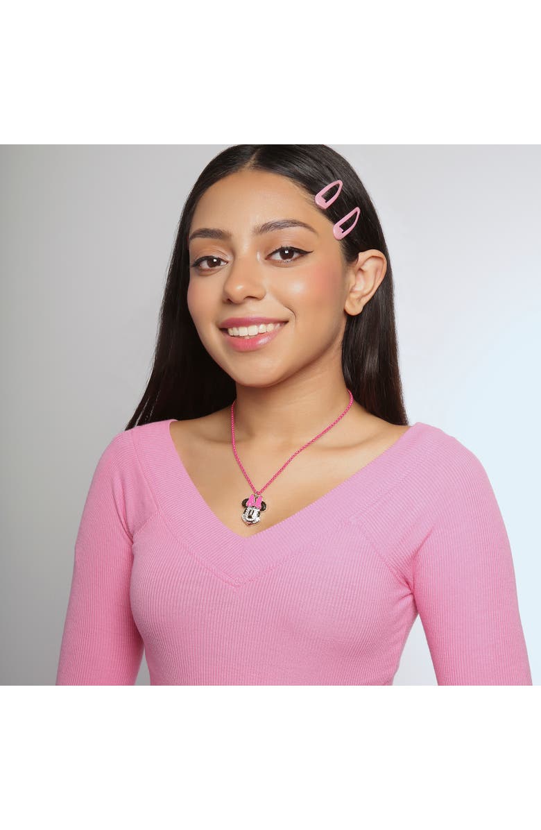 Disney Pave Crystal Minnie Mouse Necklace with Pink Chain, 16"+3", Alternate, color, Pink, Silver