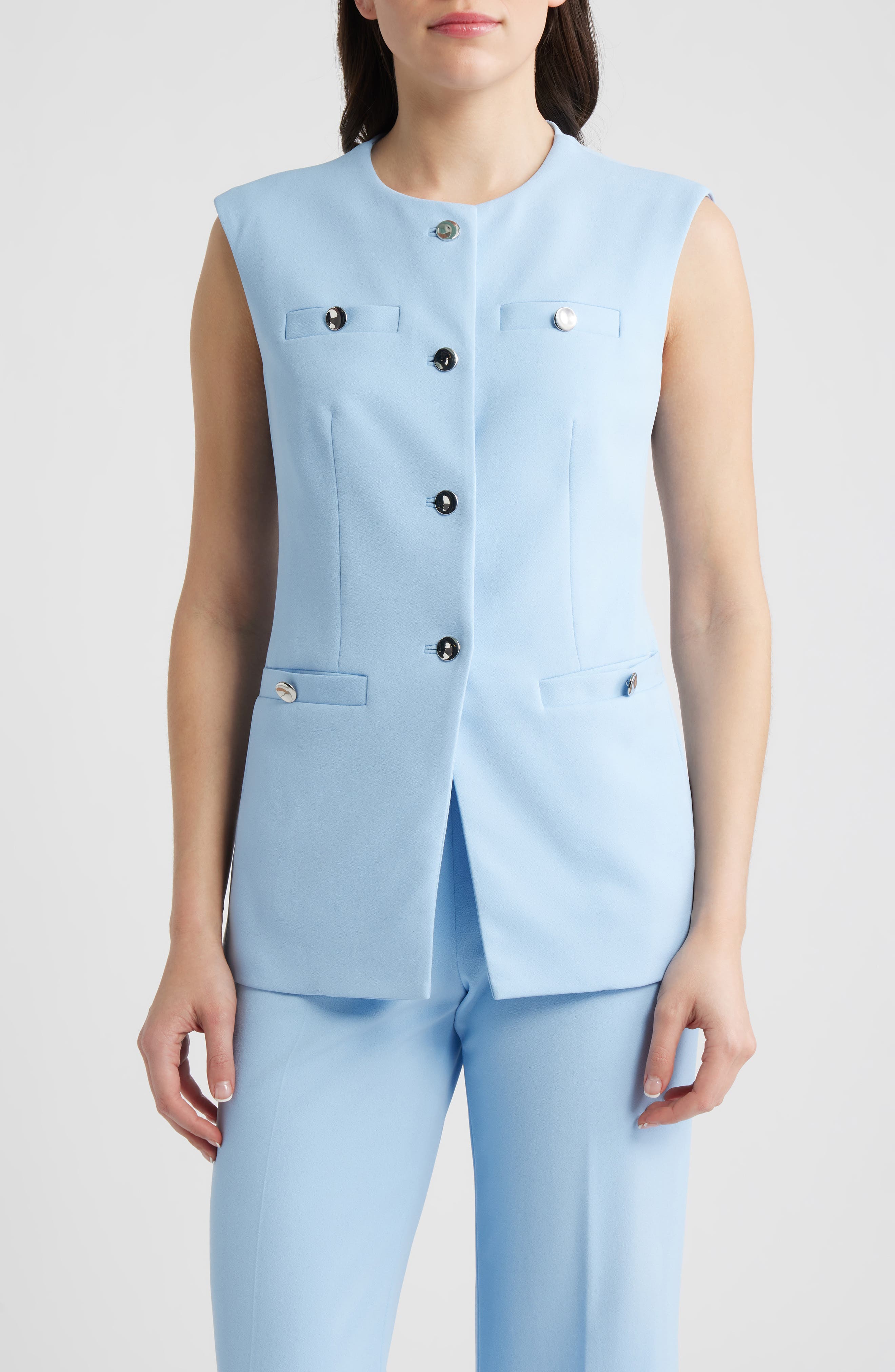 Anne Klein Button-Up Four-Pocket Vest