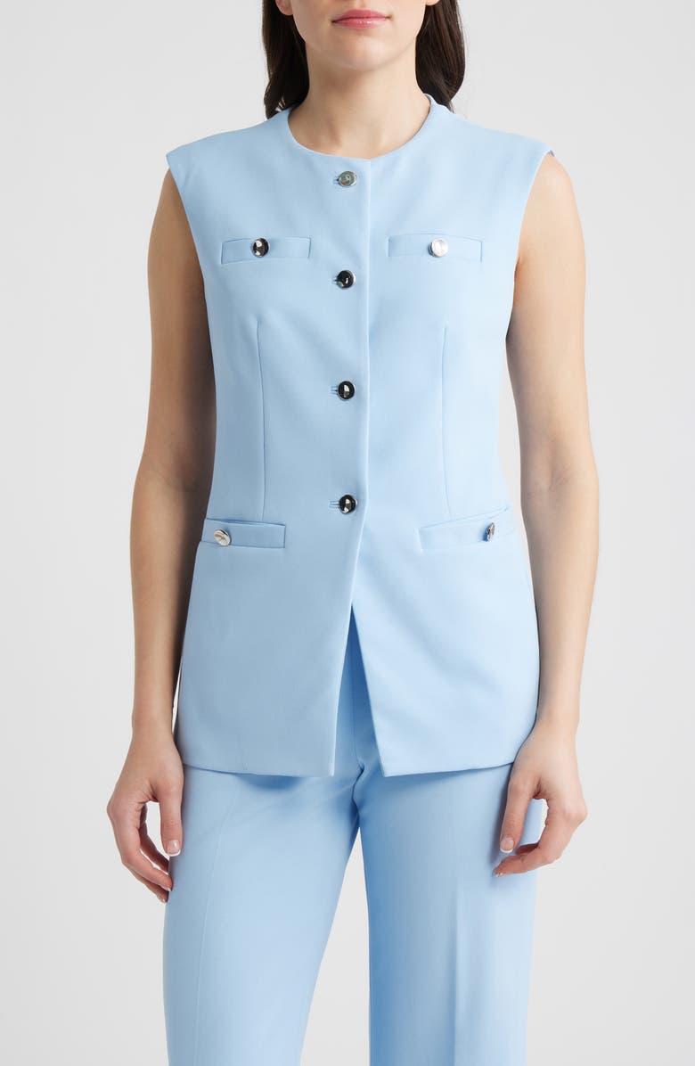 Anne Klein Button-Up Four-Pocket Vest, Main, color, Lakeshore