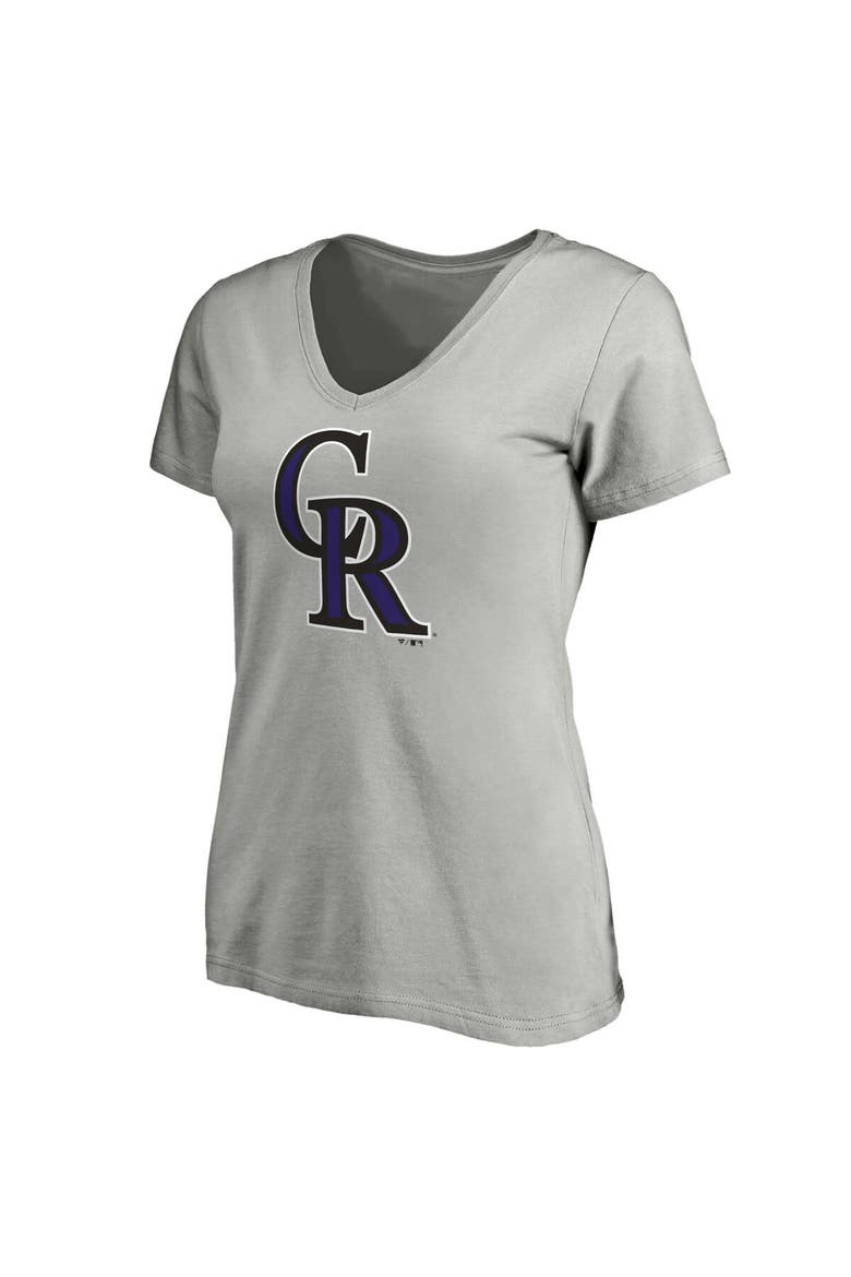 Women's Fanatics Branded Heathered Gray Colorado Rockies Core Official Logo V-Neck T-Shirt, Alternate, color, Heather Gray