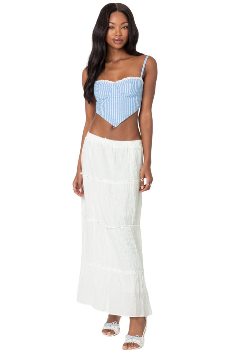 EDIKTED Puckered Triangle Hem Crop Corset Top, Alternate, color, Light-Blue