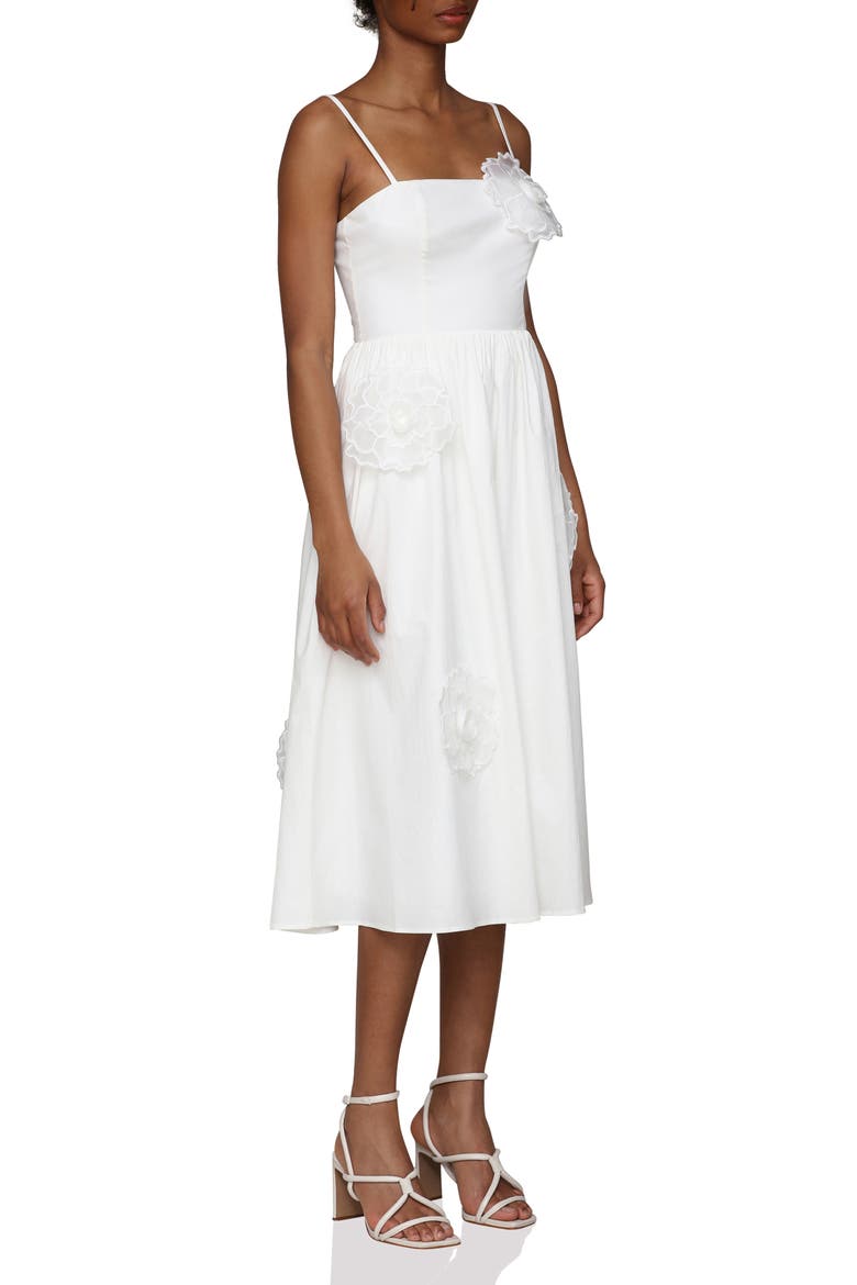 Floral Appliqué Midi Dress, Alternate, color, WHITE