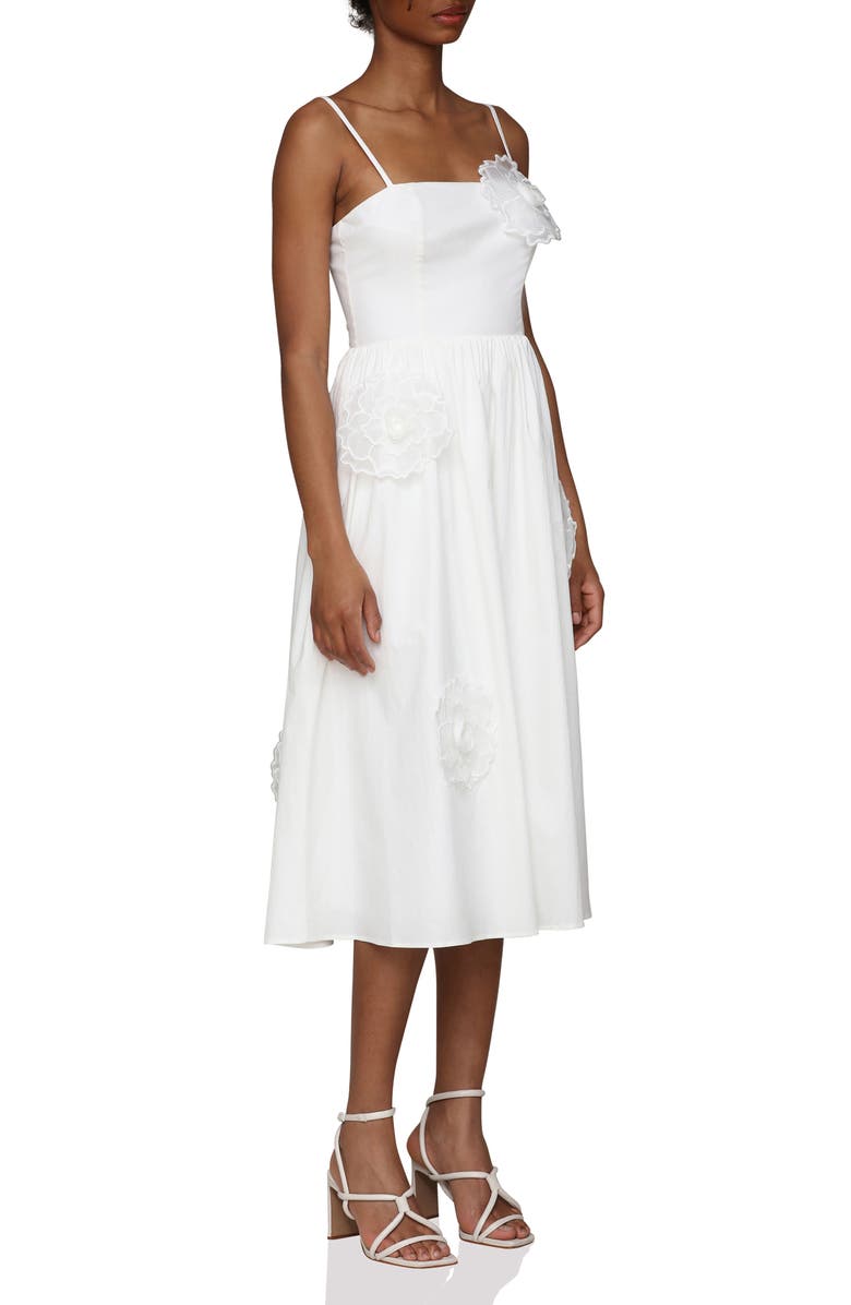 Avec Les Filles Floral Appliqué Midi Dress, Alternate, color, White