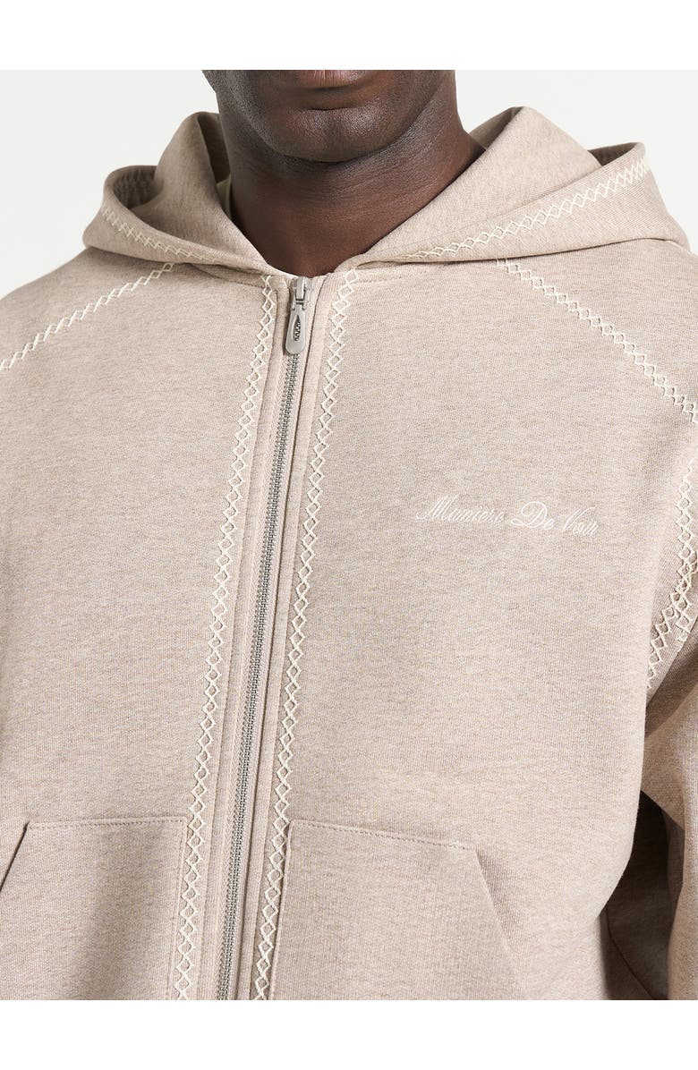 Manière De Voir Ollie Unisex Whipstitch Raglan Effect Zip Hoodie, Alternate, color, Taupe