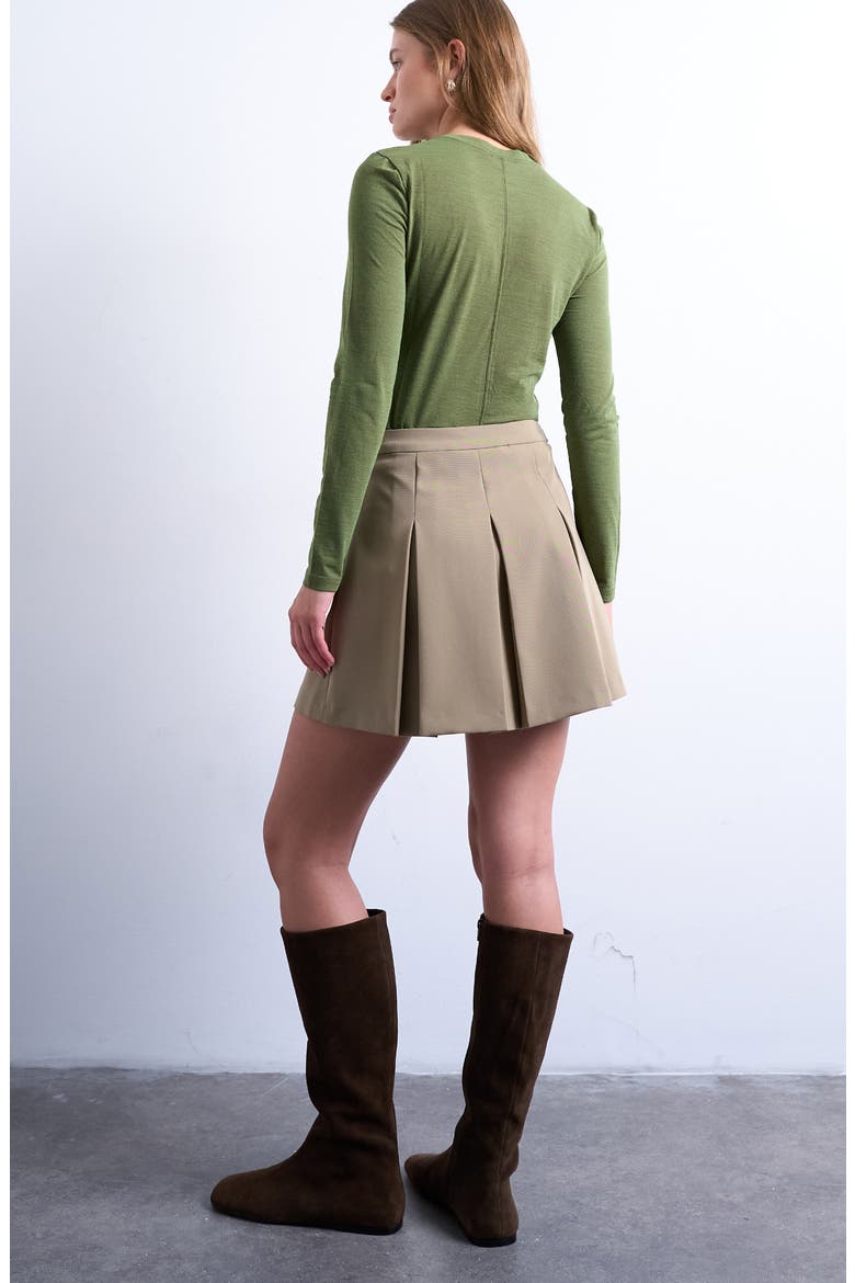 Box Pleat Miniskirt, Alternate, color, BROWN