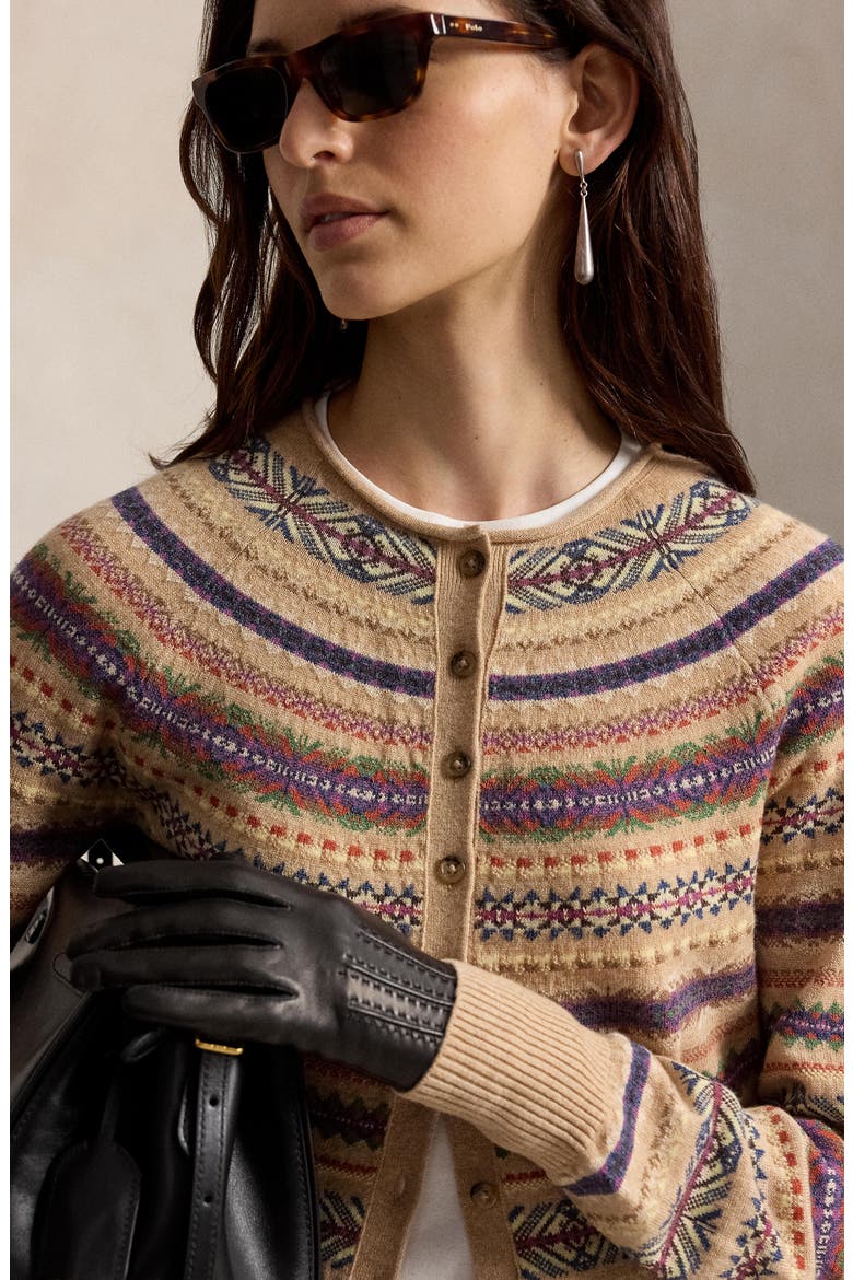 Fair Isle Wool Blend Cardigan, Alternate, color, TAN MULTI