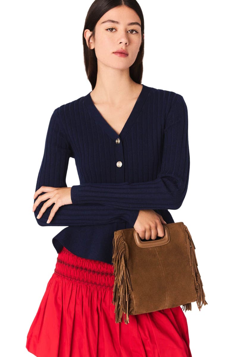 maje Peplum waist cardigan, Main, color, 