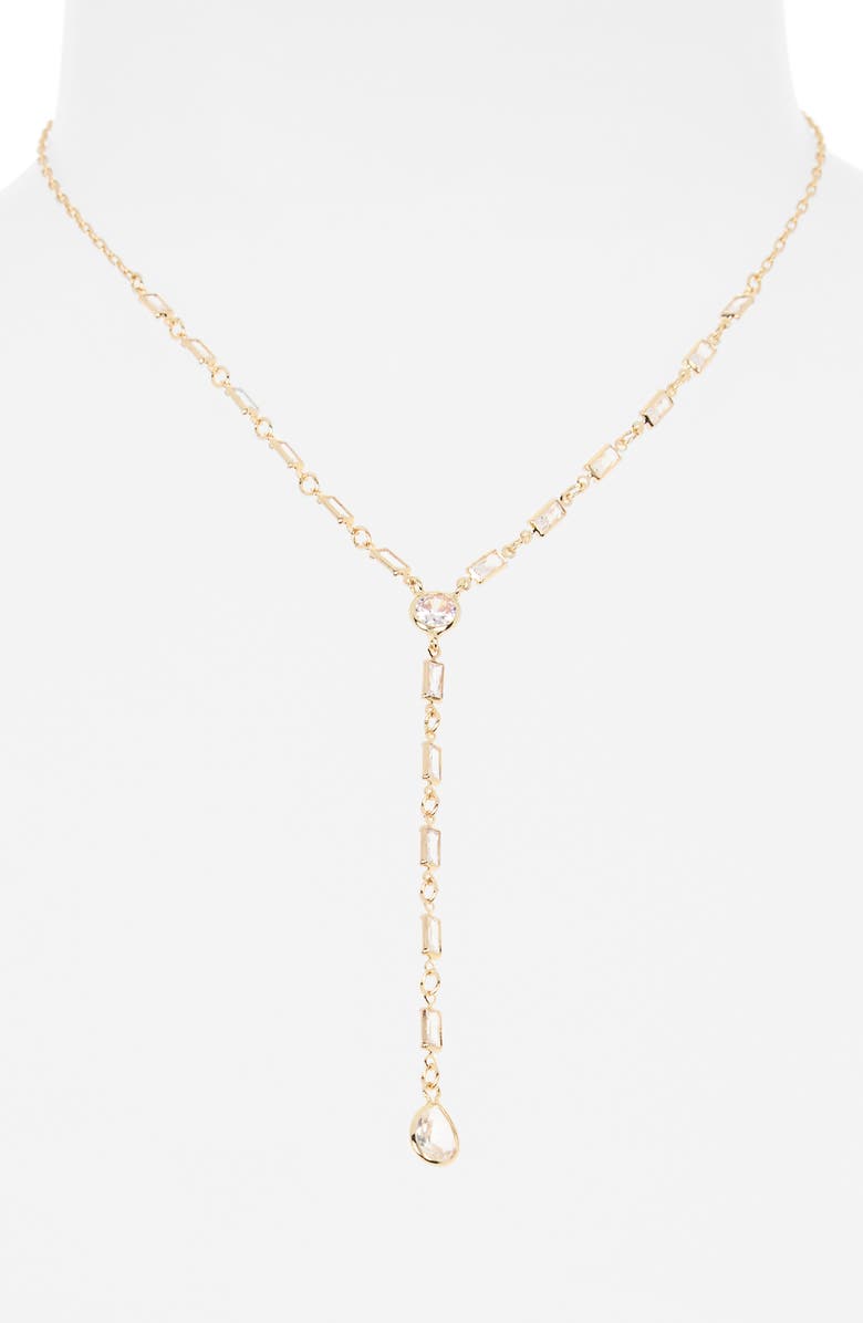 NORDSTROM RACK Cubic Zirconia Y-Necklace, Alternate, color, Clear- Gold