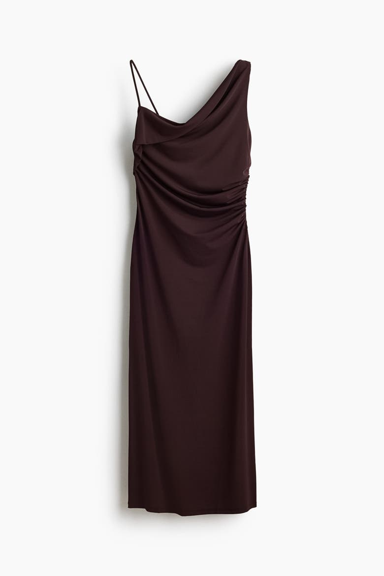 Draped Asymmetric Dress, Alternate, color, Dark brown