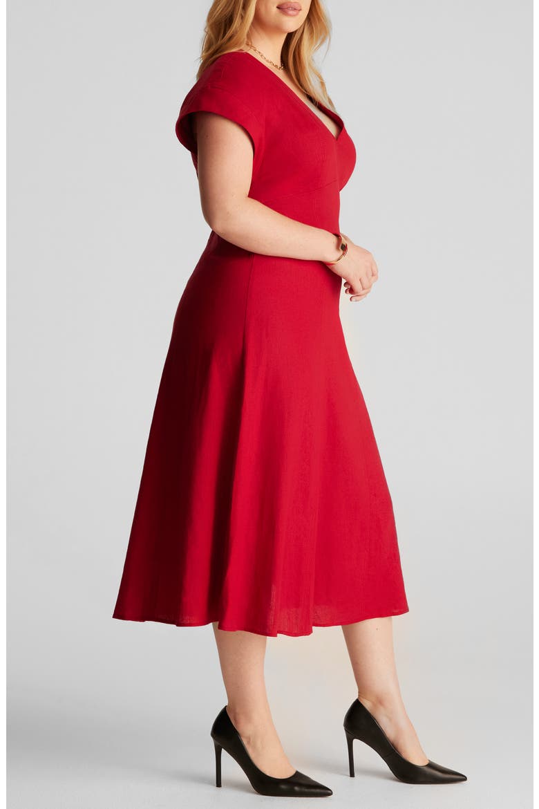 Aubrey Cutout Linen Blend Midi Dress, Alternate, color, RED
