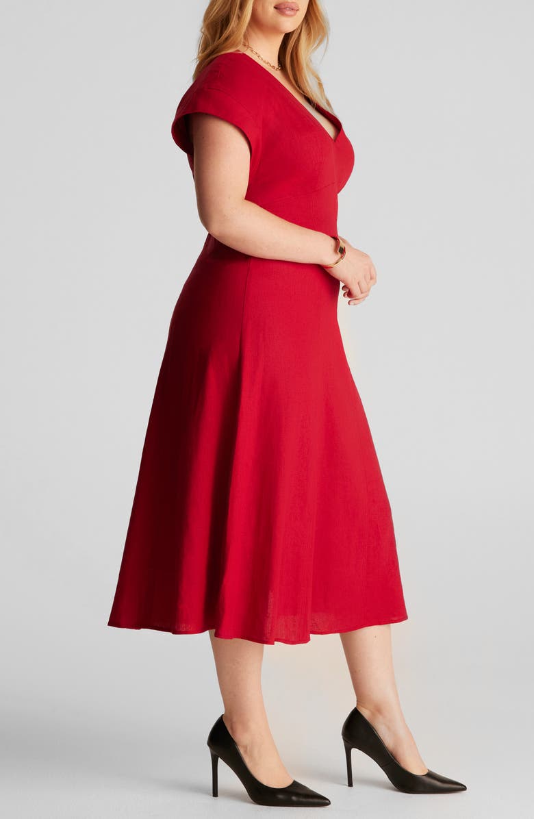 Estelle Aubrey Cutout Linen Blend Midi Dress, Alternate, color, Red