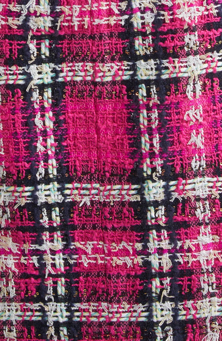 Balmain Long Sleeve Fringe Tweed Dress, Alternate, color, Pink Multi