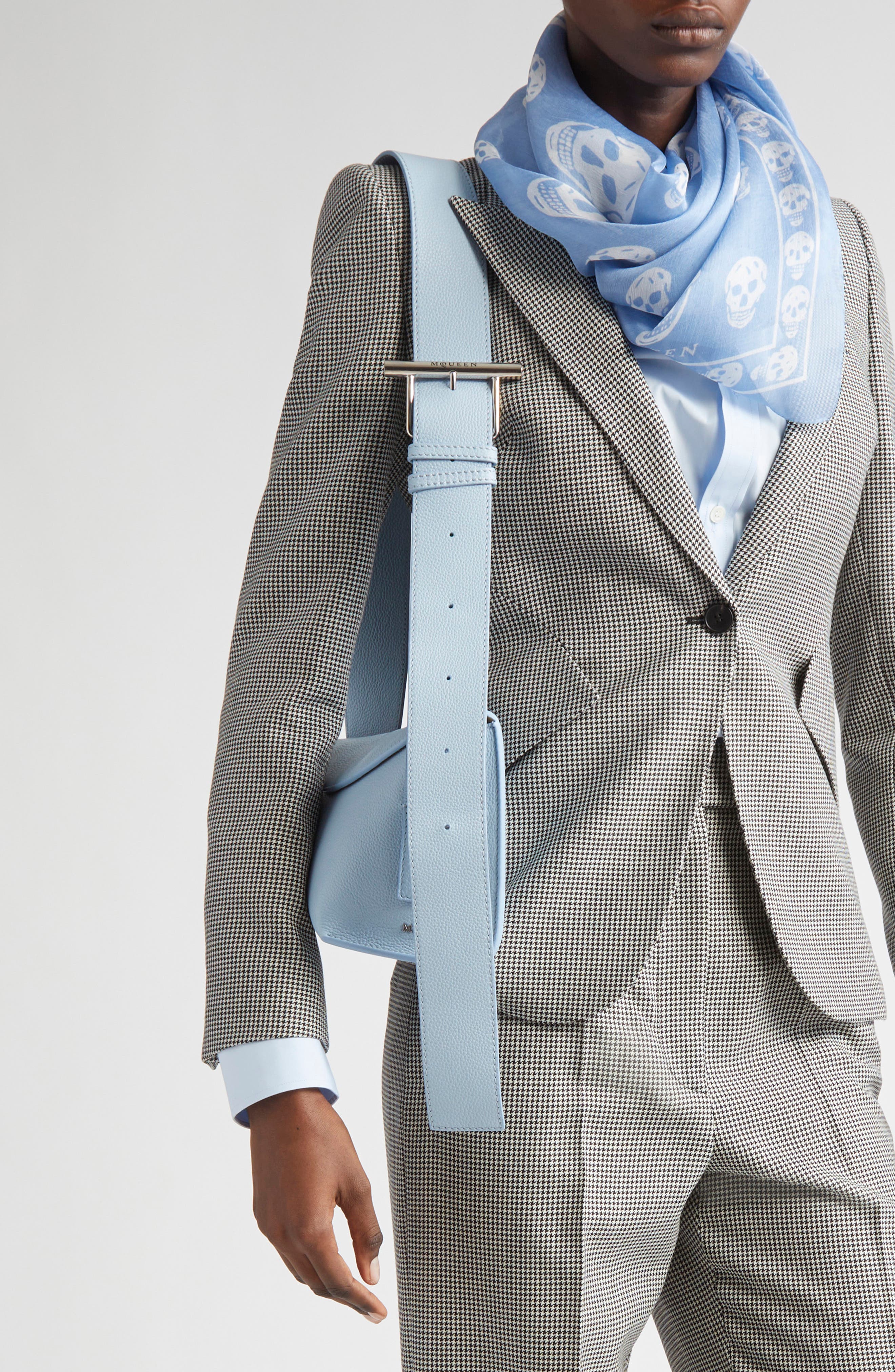 McQueen T-Bar Sling Asymmetric Leather Crossbody Bag, Alternate, color, Shirting Blue/ Silver