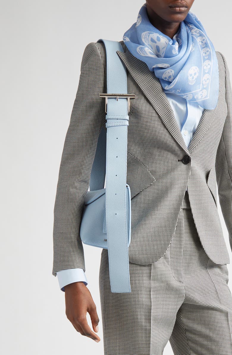 McQueen T-Bar Sling Asymmetric Leather Crossbody Bag, Alternate, color, Shirting Blue/ Silver